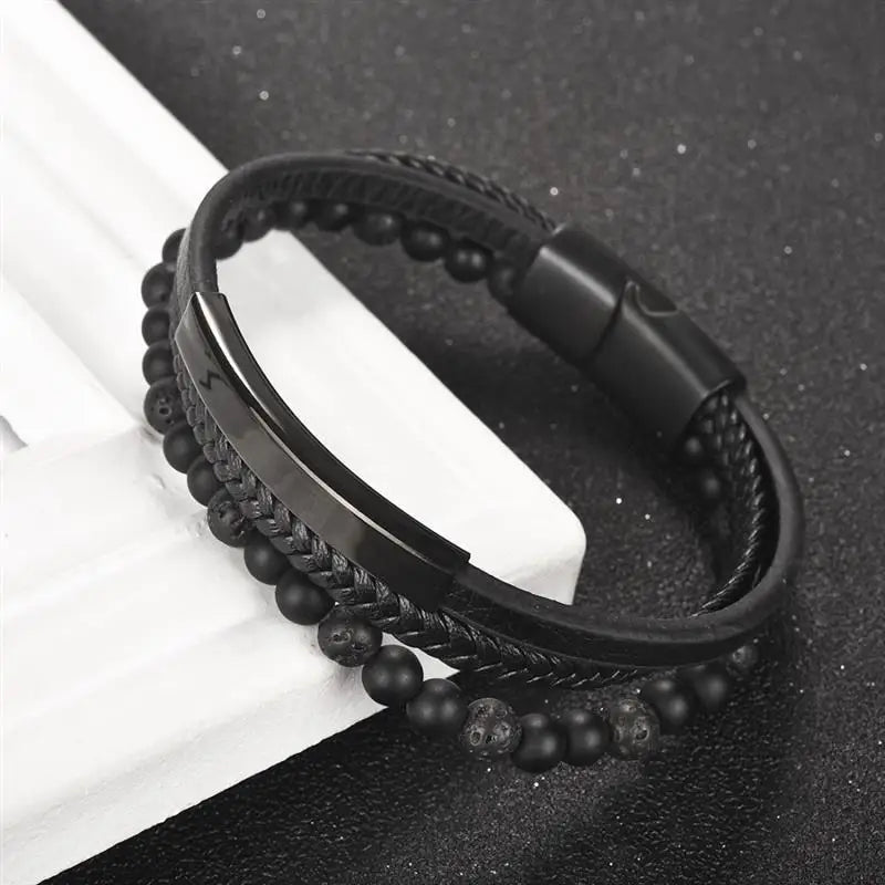 CowLost | badge-pass-holders-mens-natural-stone-beads-multilayer-leather-bracelet-with-magnetic-clasp |15