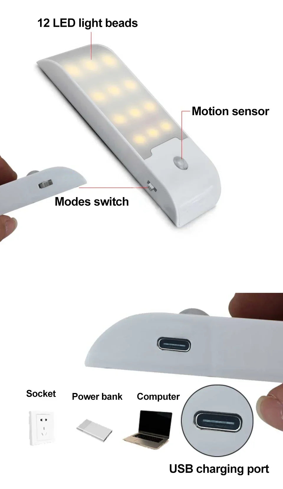 CowLost | product_id-12led-rechargeable-motion-sensor-night-light-with-magnetic-base-for-cabinets-hallways-bedrooms-kitchens-stairs |10