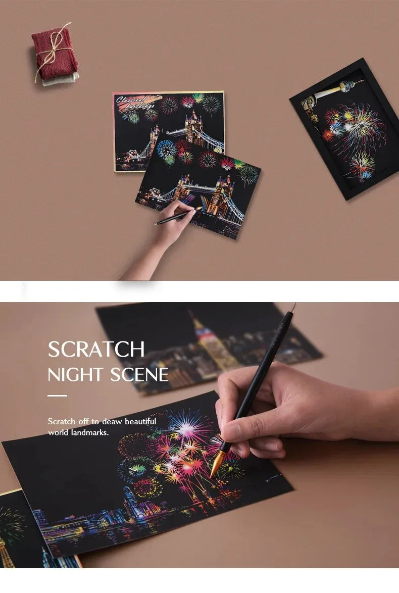 CowLost | product_id-4pcs-a5-diy-scratch-painting-set-cherry-blossoms-classical-buildings-landscapes-animals |9