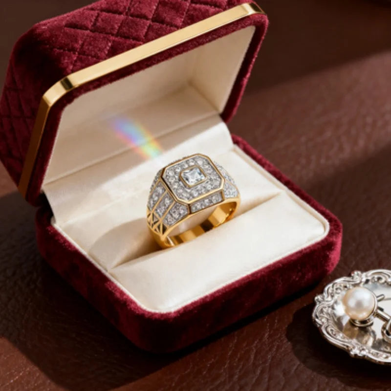 Gold Color Hip Hop Rock Ring with Rhinestones Zircon for Men and Women Party Jewelry