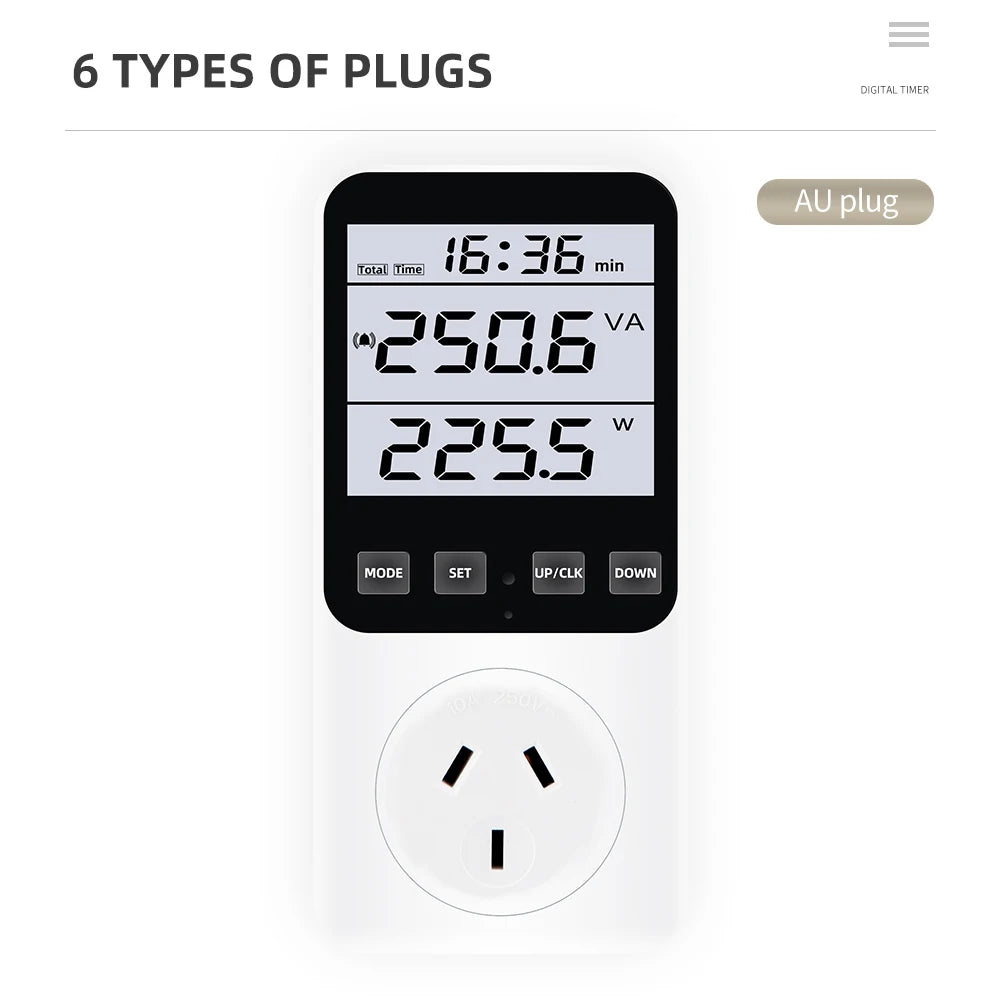 Digital Wattmeter AC Power Meter Socket Analyzer 220V EU Plug Energy Voltmeter Ammeter Electricity Cost Monitor