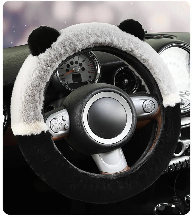 CowLost | winter-warm-plush-car-steering-wheel-cover-with-cute-panda-ears |13