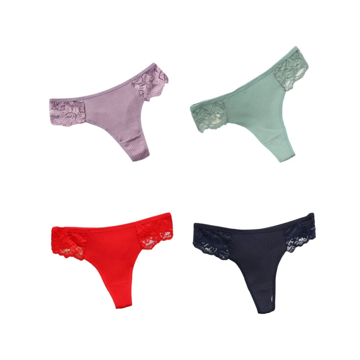 CowLost | product_id-4pcs-women-s-cotton-low-waist-lace-trim-solid-color-g-string-thongs-set |17
