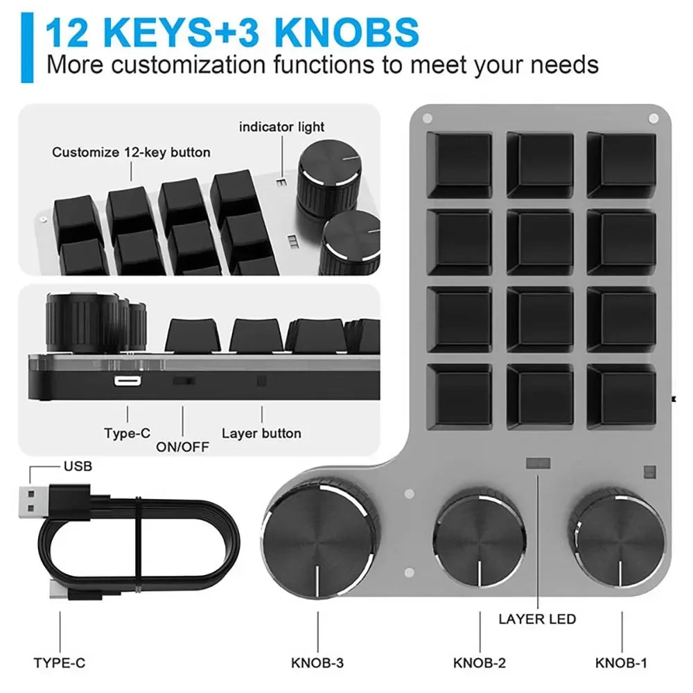 CowLost | product_id-bluetooth-mini-mechanical-macro-keyboard-12-keys-3-knobs-rgb-hot-swap-macropad |12