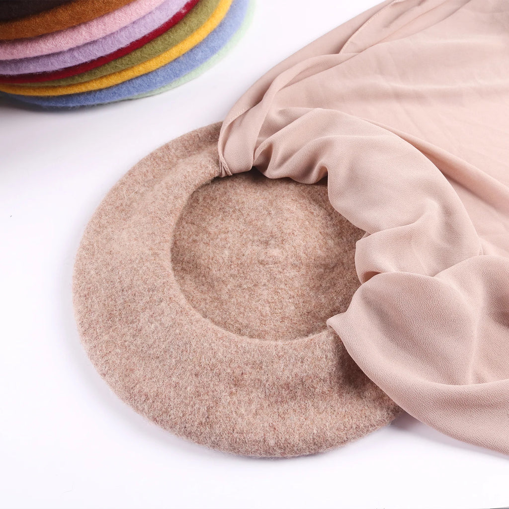 CowLost | musilm-women-french-style-beret-hats-with-chiffon-hijab |5