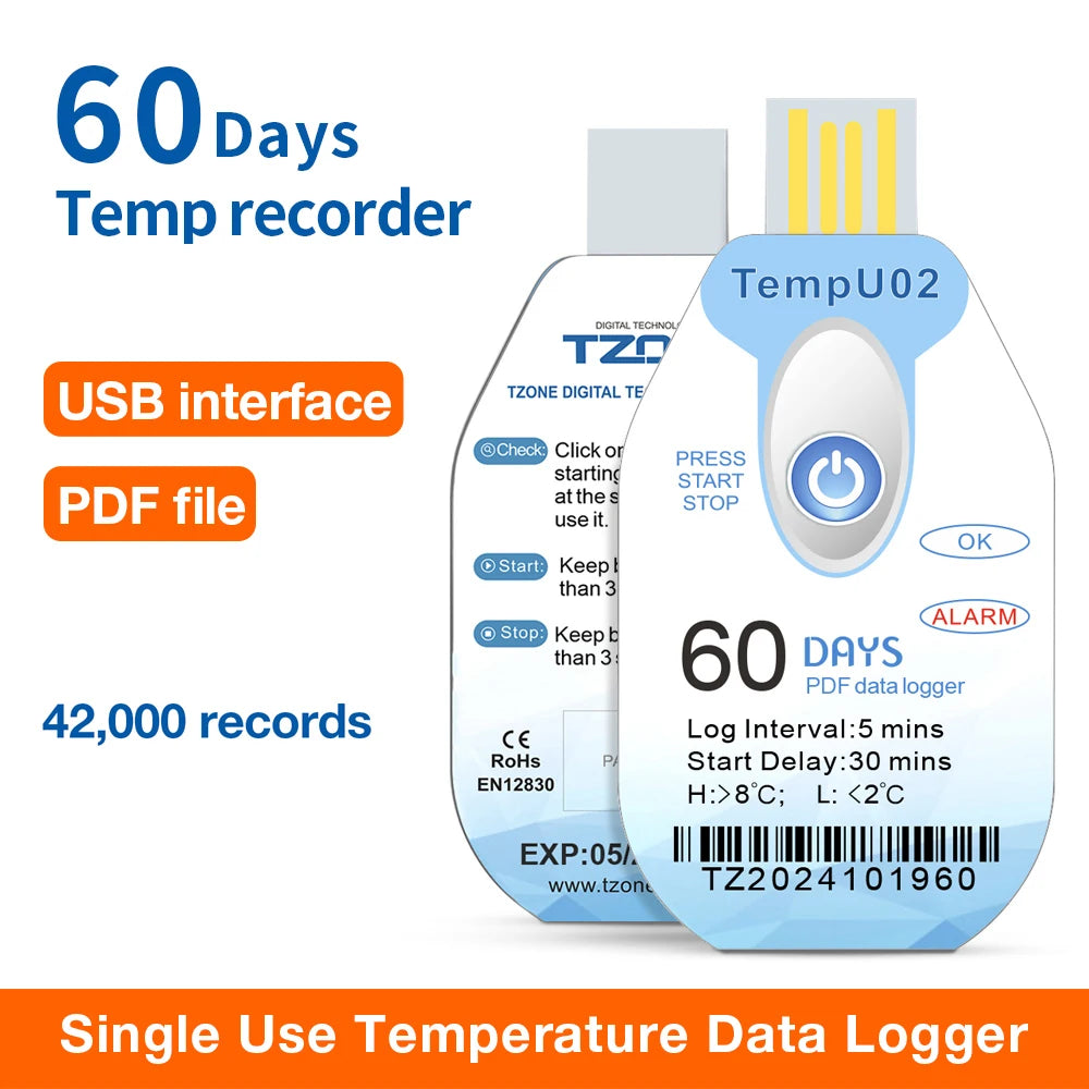 Disposable USB Temperature Data Logger 30/60/90 Days PDF Report for Vaccine Cold-Chain