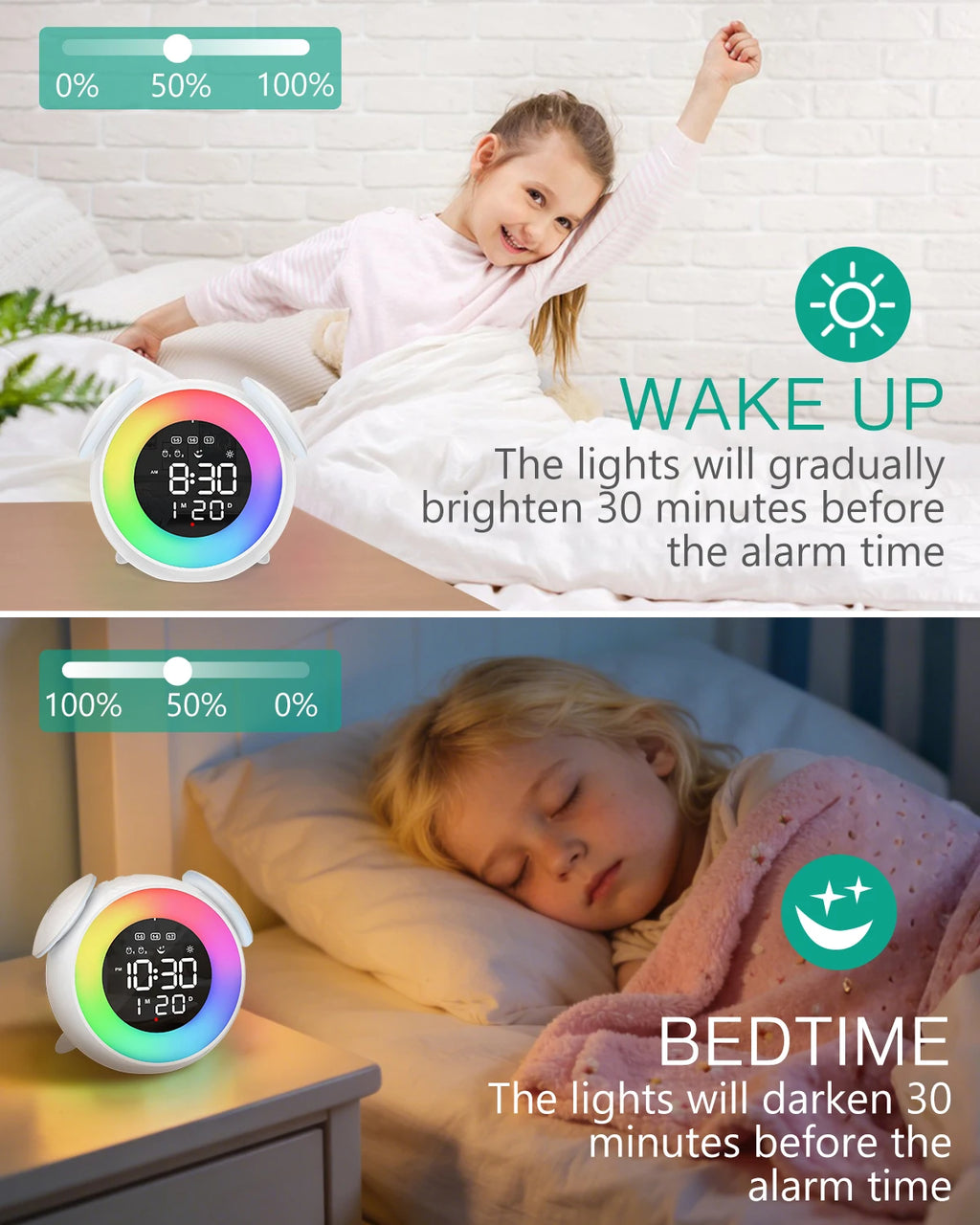ORIA Kids Digital Alarm Clock with 9-Color Night Light and Dual Alarms for Toddlers