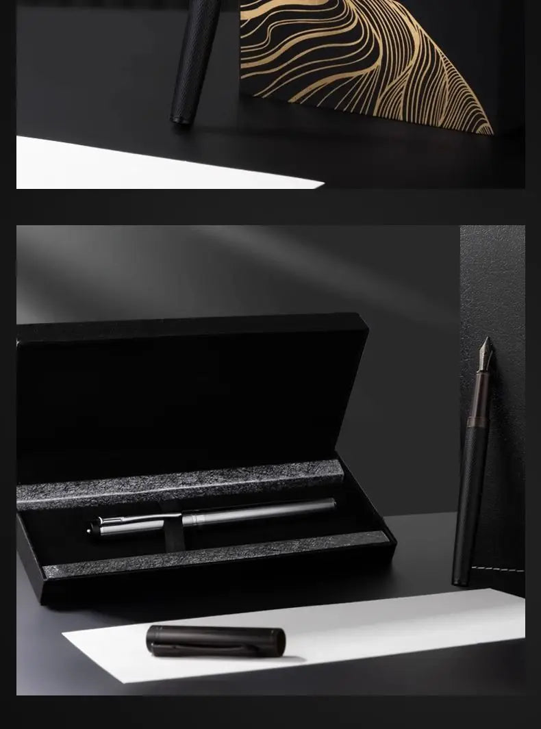 CowLost | product_id-hero-metal-fountain-pen-ef-f-nib-black-silver-tree-texture-writing-ink-pen-gift |9