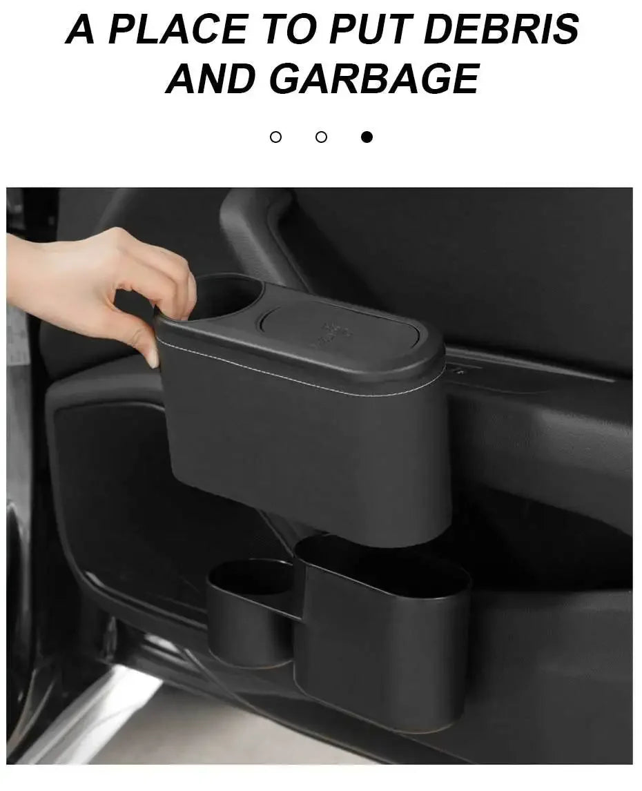 CowLost | can-organizers-product_id-car-rear-row-hanging-trash-can-with-abs-pressing-lid-and-drink-holder-universal-organizer |11
