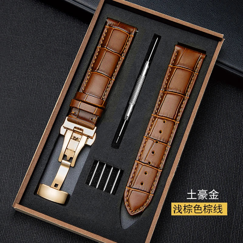CowLost | product_id-genuine-leather-watchband-18-24mm-replacement-strap-with-wooden-box-and-butterfly-buckle |13