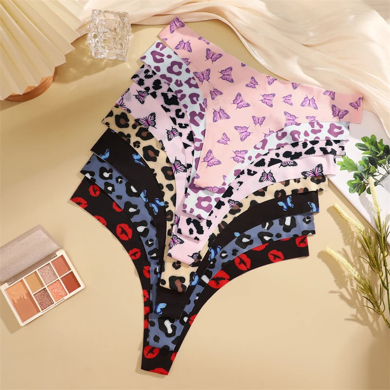CowLost | activewear-pants-3pcs-womens-ice-silk-seamless-low-waist-leopard-thongs |10