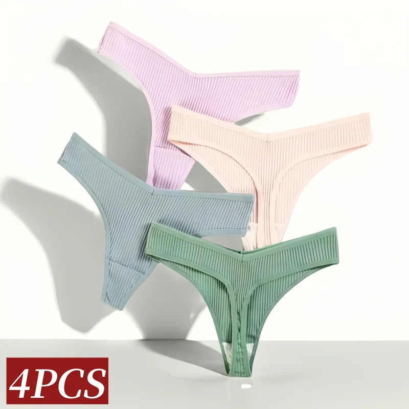 CowLost | product_id-4pcs-women-cotton-low-rise-solid-color-v-waist-g-string-thongs-m-xxl |2
