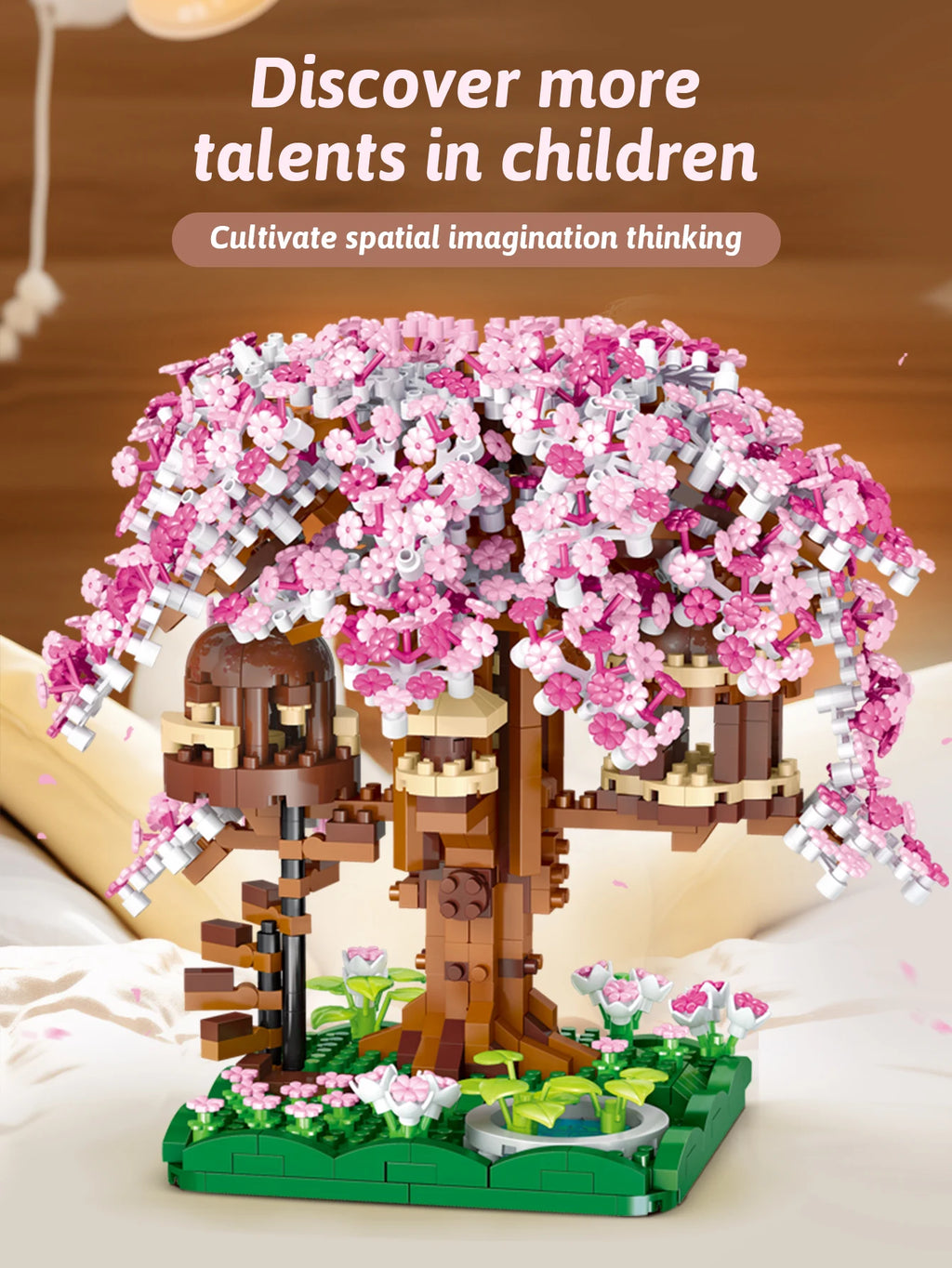 CowLost | product_id-pink-cherry-blossom-rainbow-treehouse-building-block-toy-for-parent-child-assembly |8