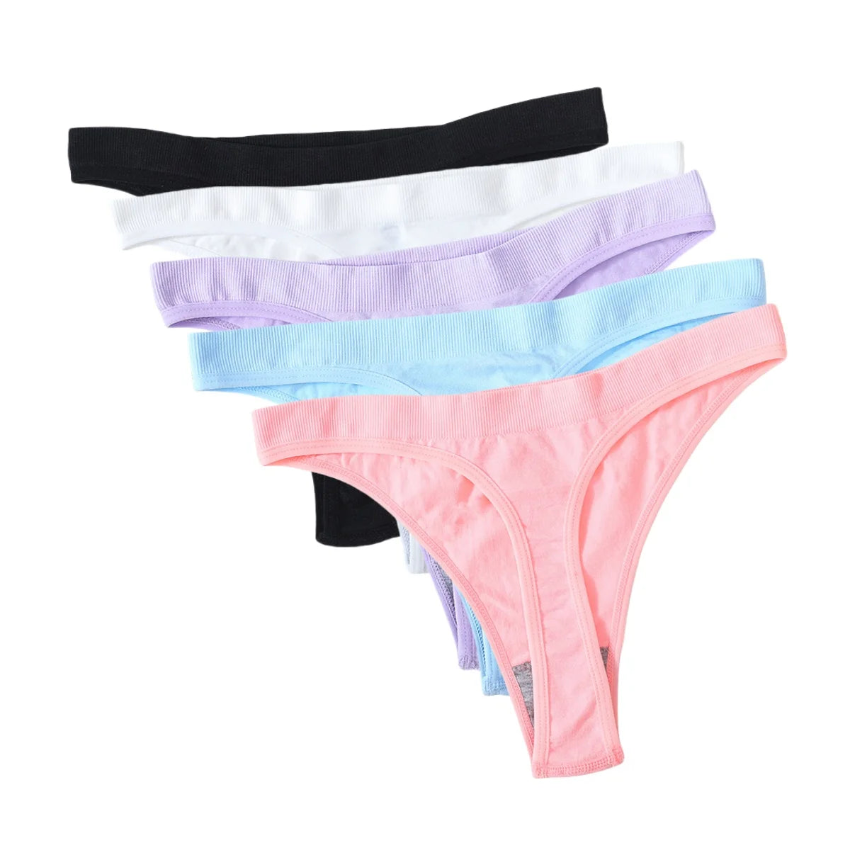 CowLost | product_id-5pcs-brazilian-high-waist-sports-thong-g-string-panties-women-m-xl-solid-t-back-underwear-set |34