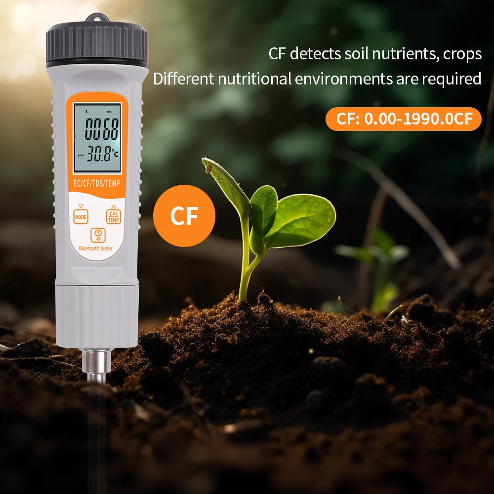JUANJUAN Tuya Bluetooth 4-in-1 Soil Tester EC TDS CF Temp Digital Soil Nutrient Analyzer for Hydroponics Garden