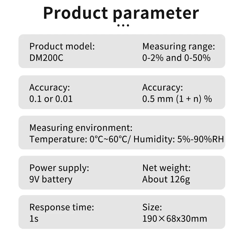 DM200 Portable Digital Multifunctional Moisture Meter for Wood, Paper, Concrete, and Meat