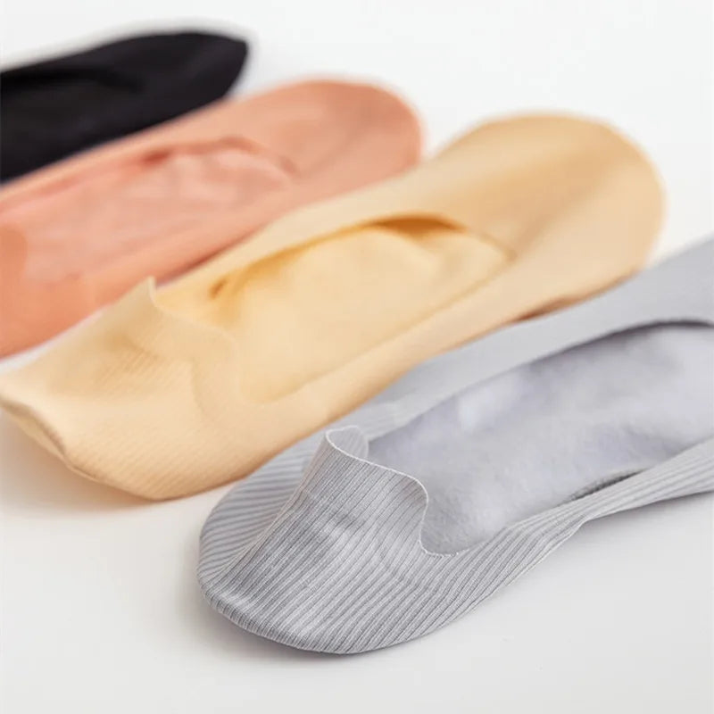 CowLost | product_id-4-pairs-women-s-summer-ice-silk-anti-slip-invisible-short-socks-solid-color |10