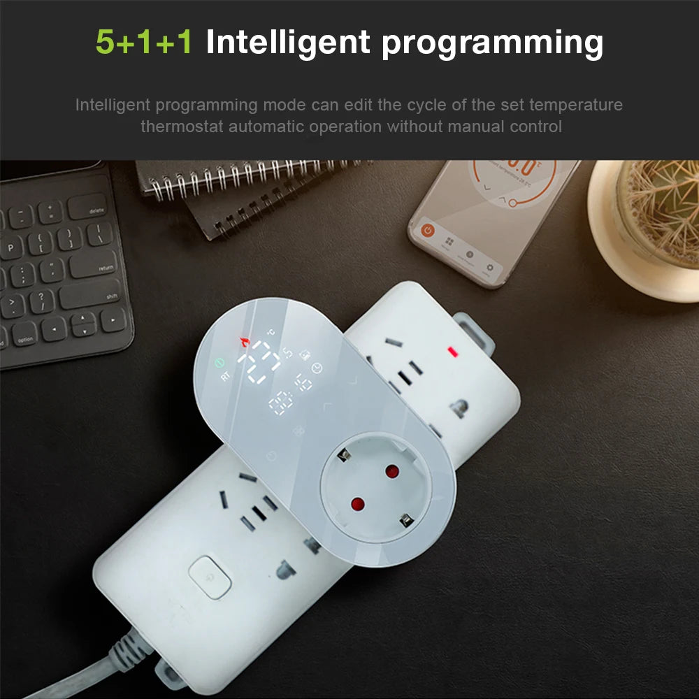 Tuya WiFi Smart Thermostat Socket 16A 220V APP Temperature Controller EU Plug