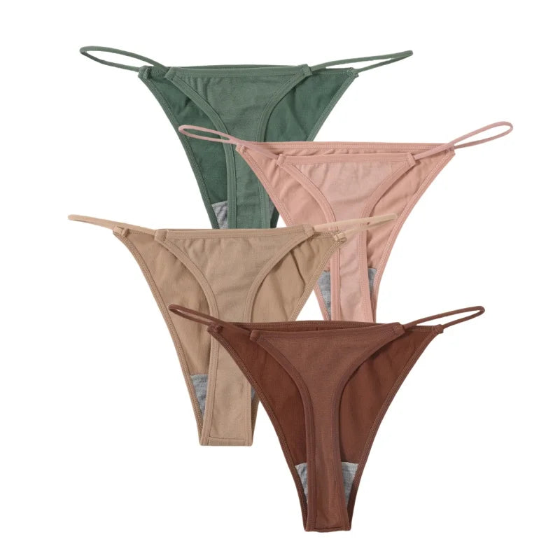 CowLost | product_id-4pcs-women-seamless-low-rise-solid-color-g-string-bikini-panties-t-back |19