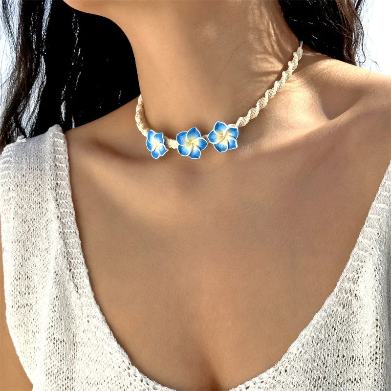 CowLost | bohemian-big-flower-necklace-for-women-red-yellow-green-flowers-braided-necklace-girls-beach-party-wedding-charm-jewelry |2