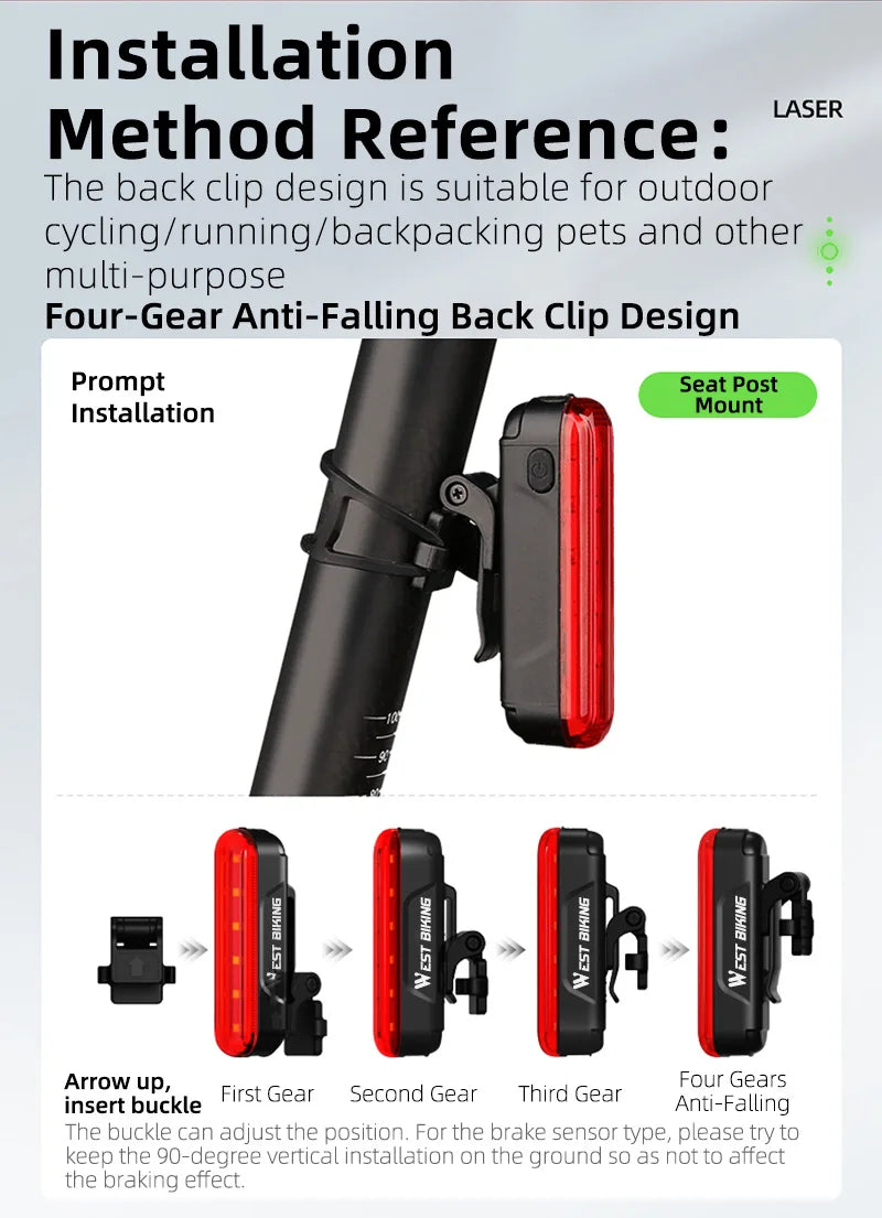 CowLost | west-biking-bike-taillight-laser-brake-sensing-rear-light-ipx5-waterproof-usb-charging-bike-light-mtb-road-bicycle-accessories |18