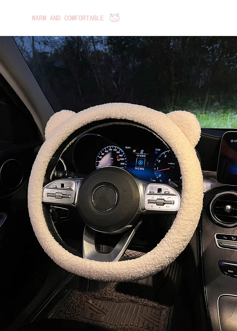 CowLost | winter-warm-soft-plush-cartoon-bear-ear-car-interior-accessories |21