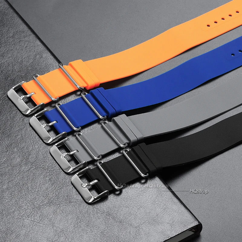 18mm-22mm Soft Silicone Waterproof One-Piece Watch Strap Black Blue Grey Universal