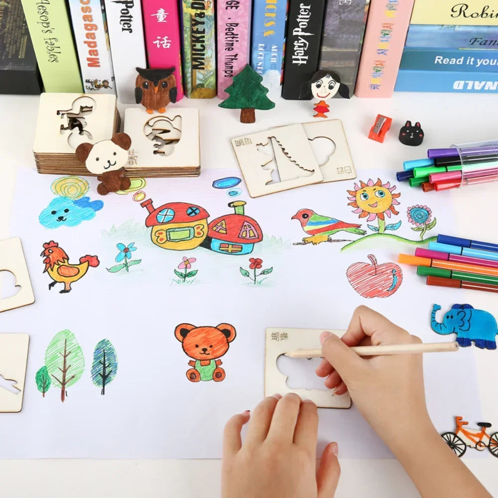 CowLost | product_id-montessori-wooden-diy-drawing-painting-stencil-toys-educational-set-10-20pcs |1