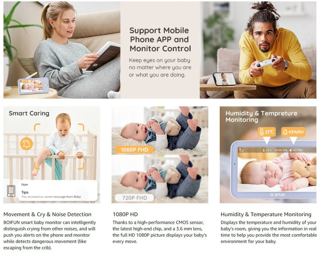 CowLost | baby-transport-accessories-babystar-5-inch-hd-wifi-baby-monitor-with-lcd-video-camera-and-mobile-app-control |11