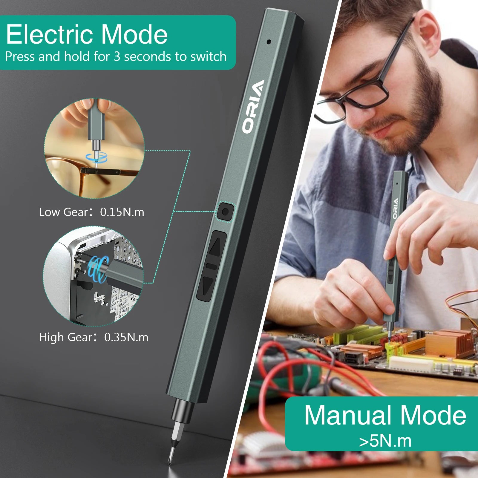 ORIA 33-in-1 Electric Precision Screwdriver Set with 24 Bits Cordless Repair Tool Kit for Phone Camera Watch