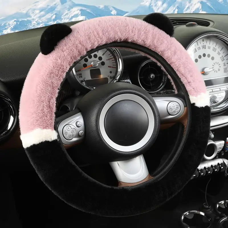 CowLost | winter-warm-plush-car-steering-wheel-cover-with-cute-panda-ears |19