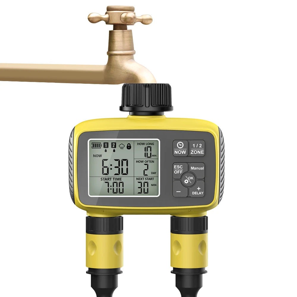 2-Channel Automatic Irrigation Controller Water Timer for Garden Greenhouse