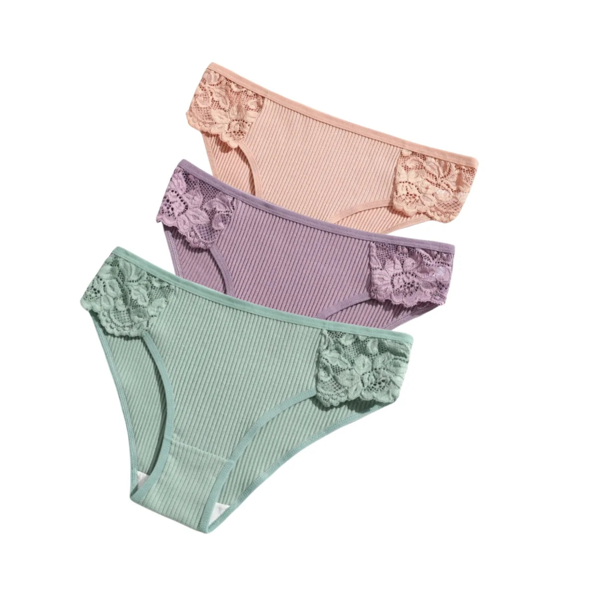 CowLost | product_id-3pcs-womens-cotton-lace-trim-low-rise-breathable-briefs-solid-panties |23