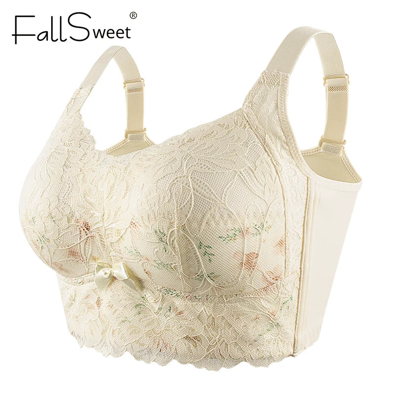 CowLost | product_id-fallsweet-plus-size-wireless-lace-push-up-minimizer-bra-with-adjustable-wide-straps |7