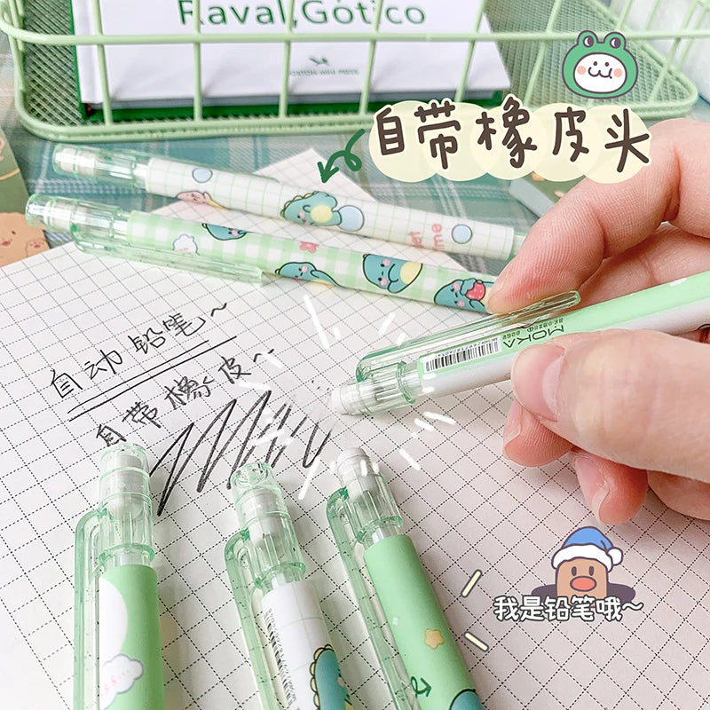 CowLost | product_id-6pcs-cartoon-kawaii-peach-dinosaur-mechanical-pencils-with-refills-set |4