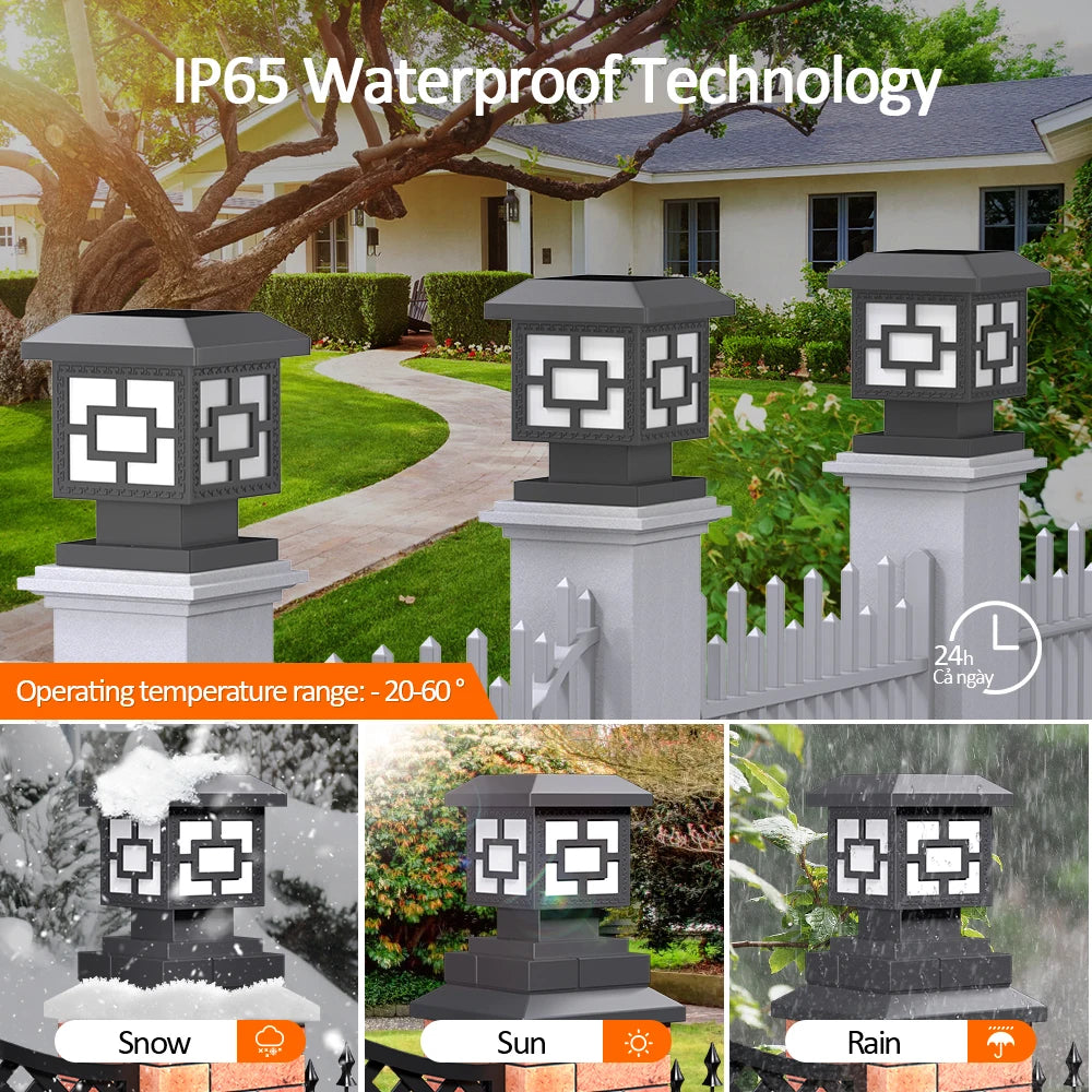 Outdoor Solar LED Post Cap Lights Waterproof with 2 Color Modes for Garden Patio Pathway
