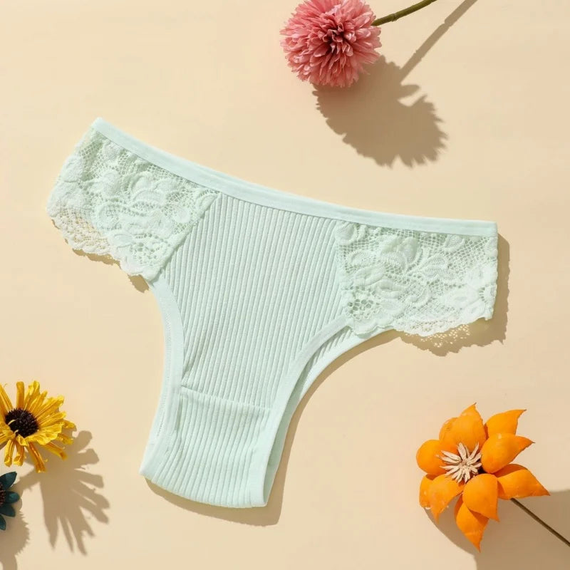 CowLost | product_id-4pcs-womens-cotton-ribbed-low-rise-brazilian-lace-briefs |1