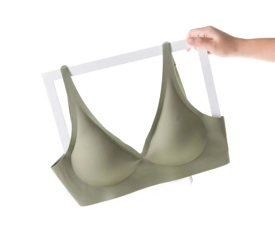 CowLost | soft-support-jelly-glue-french-deep-v-underwear-womens-no-steel-ring-small-chest-gathered-comfortable-adjustment-seamless-bra |10