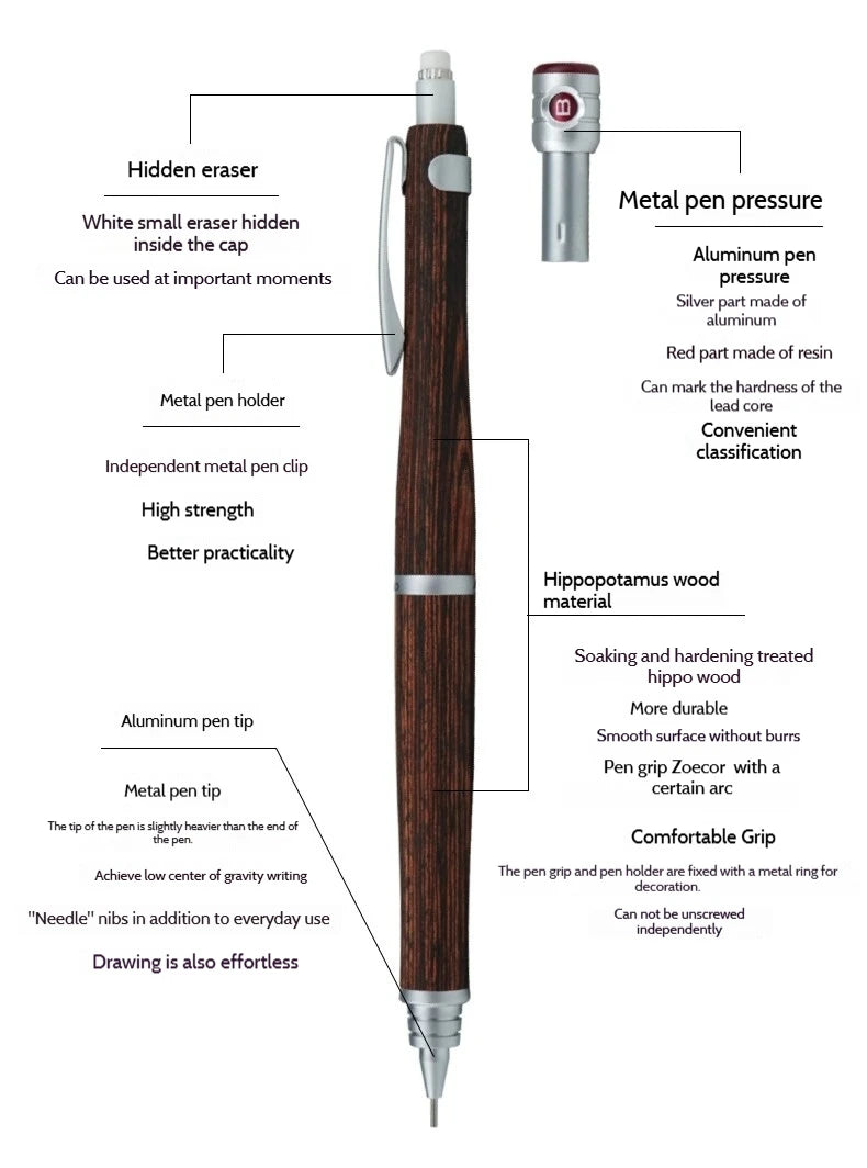 CowLost | product_id-pilot-s20-premium-mechanical-pencil-0-5mm-low-center-gravity-ebony-wood-barrel-for-sketching-technical-drawing |10