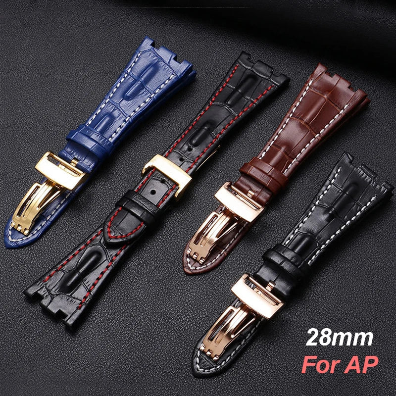 CowLost | bracelets-product_id-28mm-genuine-leather-watch-strap-for-ap-royal-oak-offshore-26470-15703-15710-15706-waterproof-wristband |8