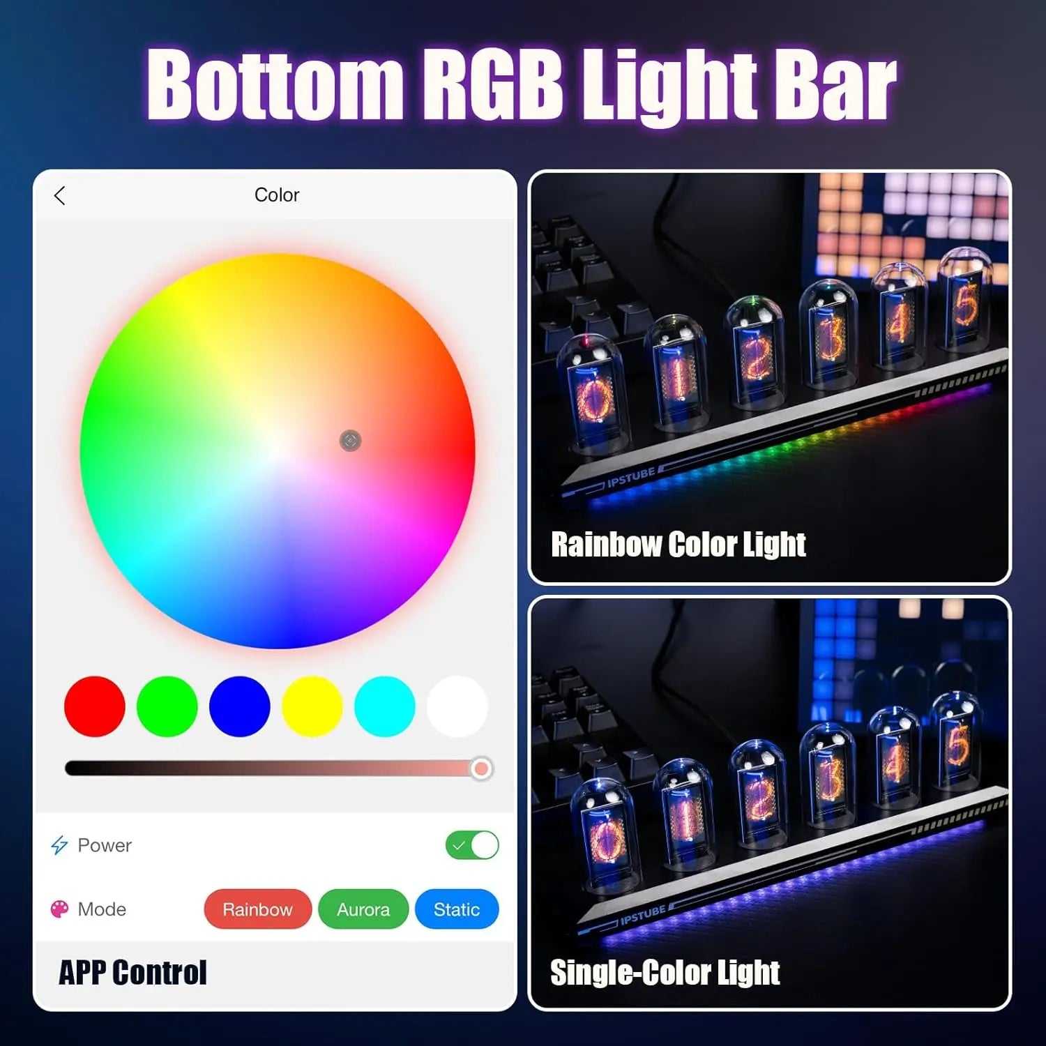 Mexllex Nixie Tube RGB Retro Digital Clock with Wi-Fi, APP Control, IPS Glow, Weather Mode