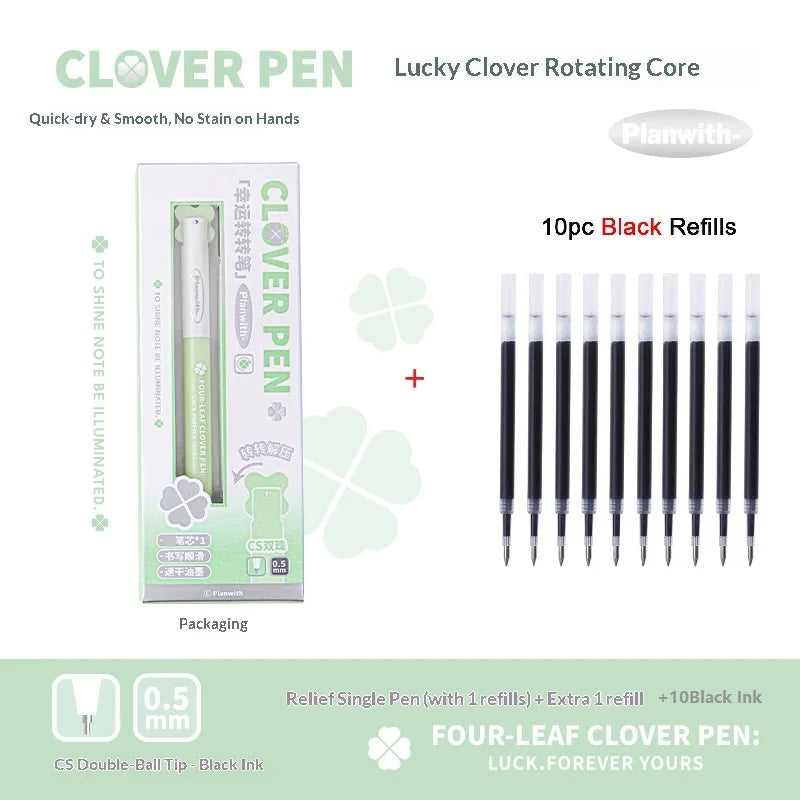 CowLost | product_id-planwith-lucky-clover-0-5mm-carbon-black-gel-pen-no-smudge-smooth-writing-rotary-twist |27