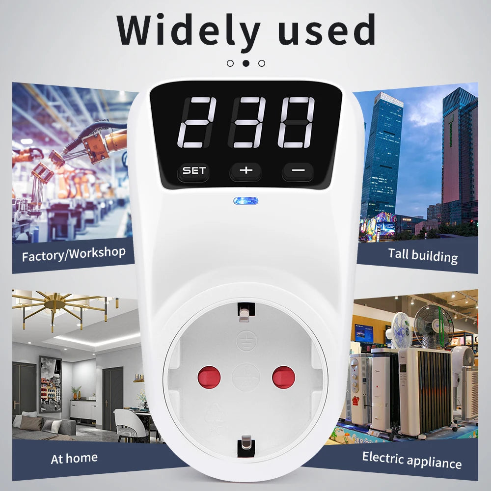 LCD Voltage Protector with LCD Display, Automatic Reset, Surge & Undervoltage Protection, EU/US Plug