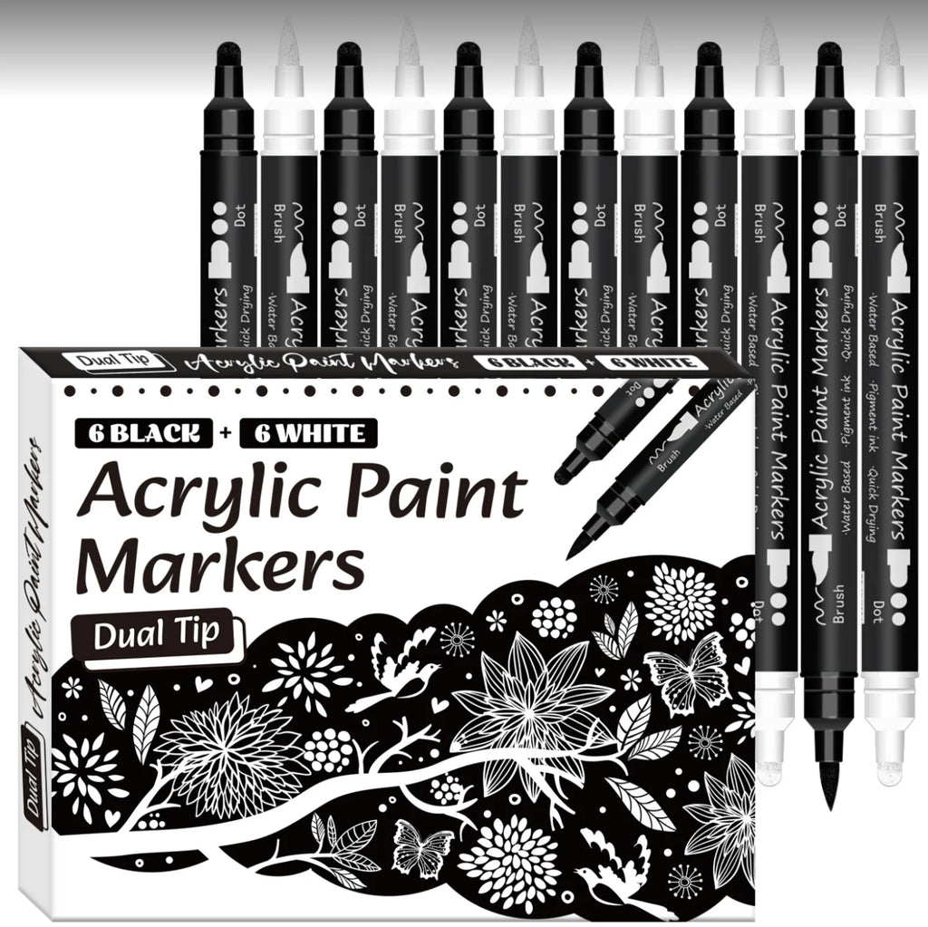 CowLost | markers-product_id-black-white-acrylic-paint-marker-pen-set-12-pcs-brush-fine-dot-tip-for-paper-rock-wood-metal-plastic |1