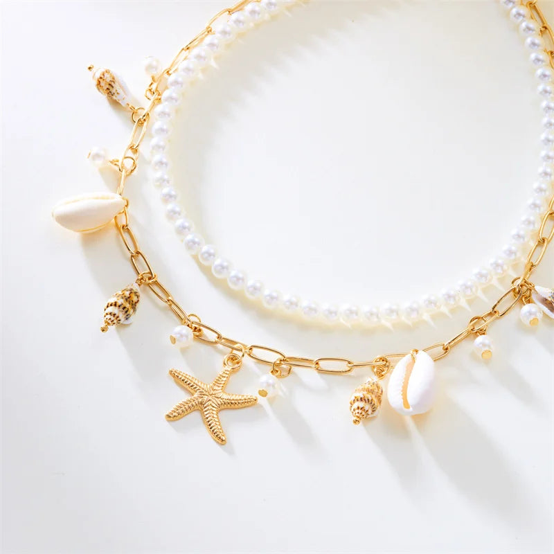 CowLost | mulitlayer-ocean-starfish-shells-pendant-necklace-for-women |4