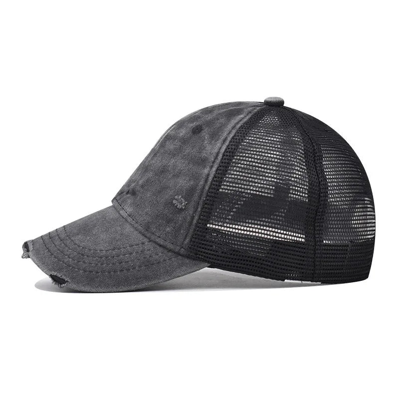 CowLost | washed-cotton-mesh-breathable-baseball-cap-made-old-ripped-light-board-cap |3