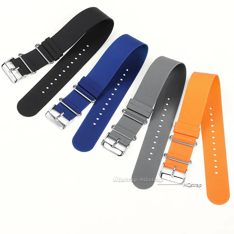 18mm-22mm Soft Silicone Waterproof One-Piece Watch Strap Black Blue Grey Universal