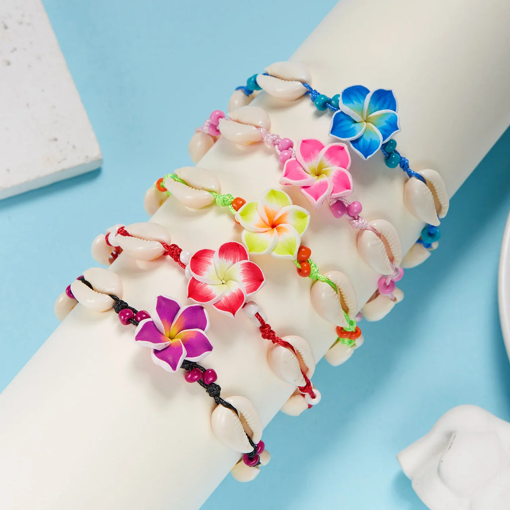 CowLost | bohemian-big-flower-sea-shell-charm-bracelets-for-women-pink-blue-green-flower-soft-clay-pottery-beaded-bangles-handmade-jewelry |3