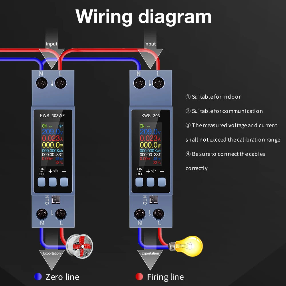 KWS-303 8-in-1 Multifunctional Din Rail Power Meter Smart Switch 85-290V AC Energy Meter