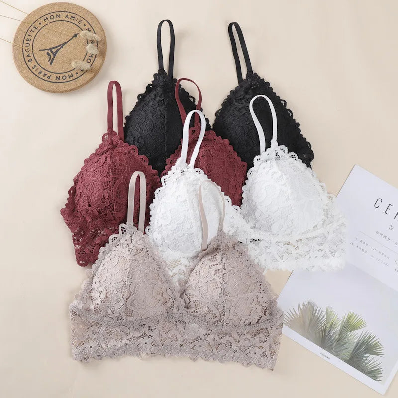 CowLost | product_id-floral-lace-v-neck-padded-non-wire-push-up-bralette-for-women |12
